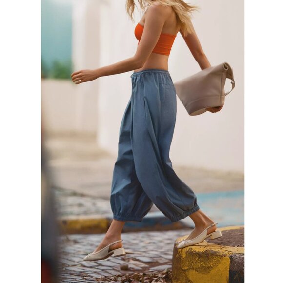 By Anthropologie The Mossa Parachute Pants Blue Medium Petite MP - Picture 5 of 14